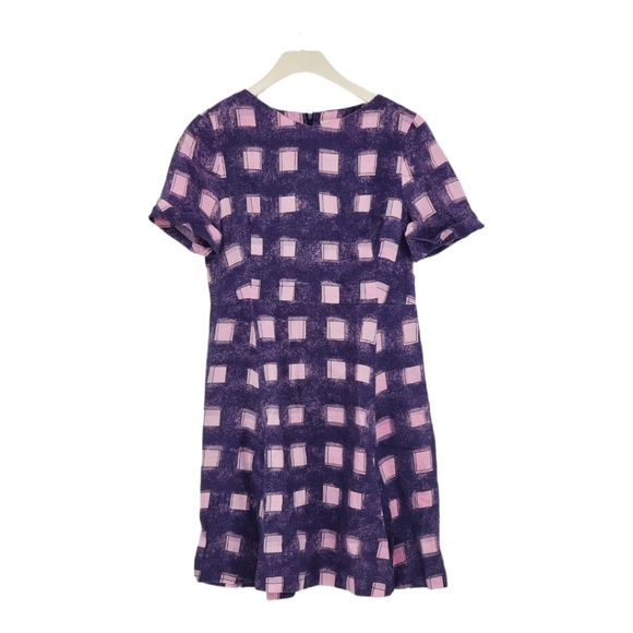 Tory Burch Short Sleeve Linen Navy and Pink Square Fit Flare Mini Dress 4 Small - Picture 4 of 13